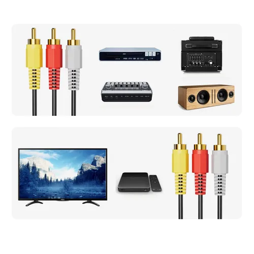 Vista 6 de Eanetf Cables RCA, cable 3RCA de audio y video chapado en oro de 24K que conecta componentes de audio y video, cable AV macho a macho