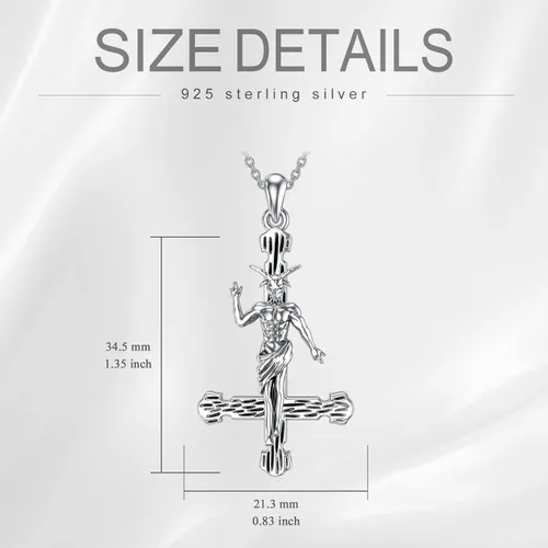 Vista 7 de PROESS Satanic Necklace Sterling Silver Inverted Cross Pendant Baphomet Necklace Goat Head Satanic Jewelry Gifts for Women Men