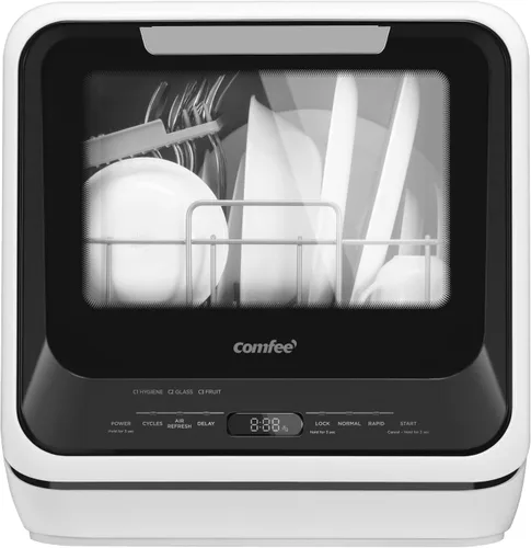 Vista 10 de COMFEE' Lavavajillas Portátil de Encimera con Tanque de Agua Integrado de 5L, No Necesita Conexión, 6 Programas, Rociado Dual de 360°, Función