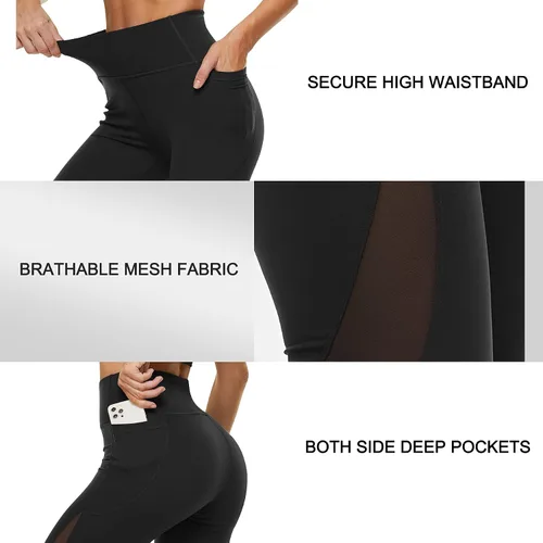 Vista 3 de TrainingGirl Leggings de malla para mujer, pantalones de yoga de cintura alta, leggings estampados, mallas deportivas con bolsillos