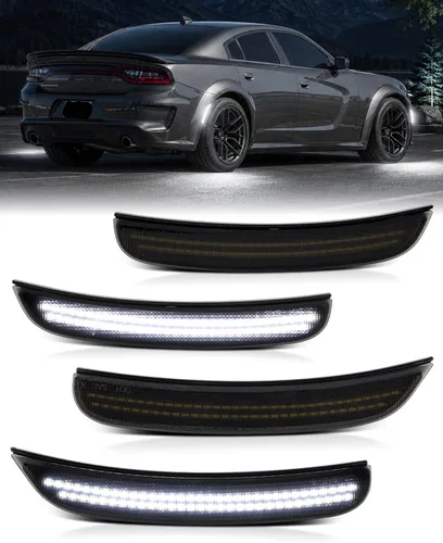 Vista 15 de Luces LED azules de marcador lateral para Dodge Charger 2015 2016 2017 2018 2019 2020 2021 2022 2023 2024, lámparas de parachoques delantero