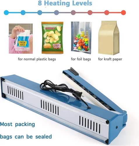 Vista 2 de Sellador térmico por impulso de 16 pulgadas, sellador manual de bolsas selladoras, máquina de sellado de calefacción para bolsas de plástico PE PP