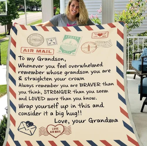 Vista 3 de Manta personalizada con texto en inglés «To My Grandson» de parte del abuelo veterano – Regalos de veterano para nieto – Manta para abuelo y nieto