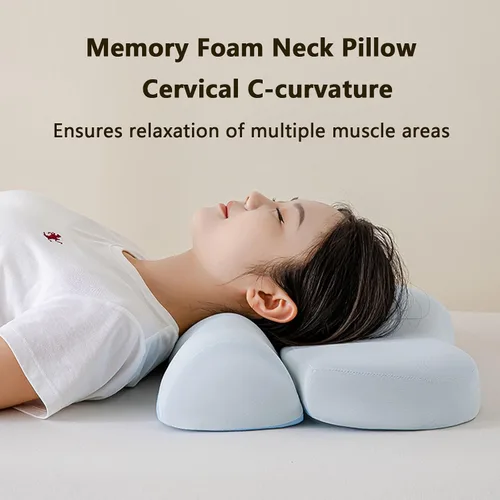 Vista 2 de Almohada de espuma viscoelástica para adultos, almohada de contorno cervical para cuello, almohada de cama de apoyo ergonómico, para cabeza, cuello