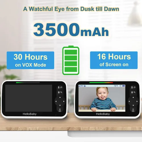 Vista 3 de HelloBaby Monitor de bebé sin WiFi de 5 pulgadas con cámara y audio