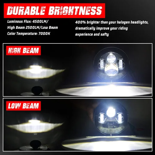 Vista 3 de Faro delantero de luz LED de 7 pulgadas para motocicleta compatible con Harley Davidson Street Glide, Road King, Electra Glide, Fat Boy, Heritage