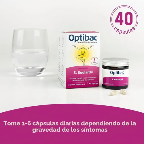 Vista 5 de Optibac Probiotics Saccharomyces Boulardii - Suplemento probiótico digestivo vegano científicamente probado, 5 mil millones de UFC - 40 cápsulas