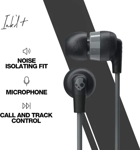 Vista 3 de Auriculares con cable Skullcandy Ink’d+ con conector AUX de 3.5mm, ajuste con aislamiento de ruido, micrófono en línea y control de llamadas