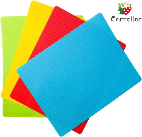 Vista 6 de Juego de 4 tablas de cortar de plástico flexible, con íconos de alimentos, sin BPA, no porosas, con parte trasera adherente y aptas para lavavajillas
