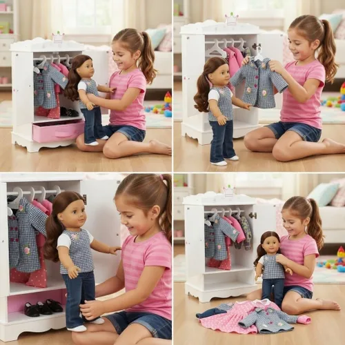 Vista 5 de Emily Rose Armario de muñecas de 18 pulgadas con 5 perchas con muescas, colección de muebles Wish Crown, se adapta a la ropa y accesorios de muñecas