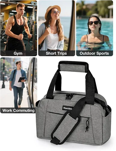 Vista 7 de Noozion Bolsa de gimnasio pequeña de 14 pulgadas para mujeres y hombres, mini bolsa de lona ligera con múltiples bolsillos, bolsa deportiva