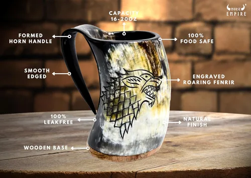 Vista 4 de Taza de cuerno de buey Viking OX, taza de cuerno de buey y jarra de café, regalo elegante y hecho a mano para hombres y mujeres, accesorios