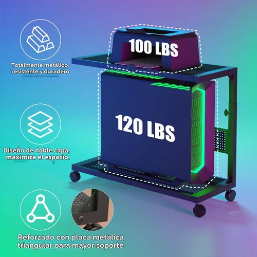 Vista 4 de Moricher - Soporte de torre de computadora - Altura ajustable de 2 niveles ATX, soporte de PC con estante para impresora y tablero de clavijas