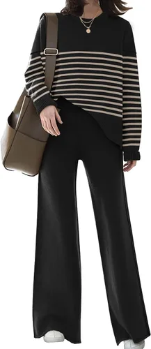 Vista 8 de ETCYY NEW Conjunto elegante de ropa de descanso para mujer, conjunto de sudadera de punto de 2 piezas con suéter y pantalones deportivos de pierna