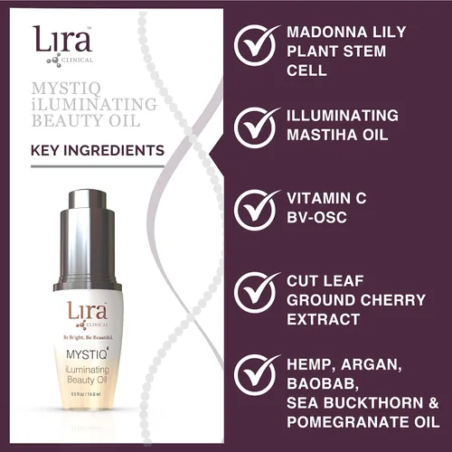 Vista 6 de Lira Clinical MYSTIQ iLuminating Beauty Oil - Aceite facial de vitamina C con extracto de células madre vegetales, hidrata la piel con argán, baobab