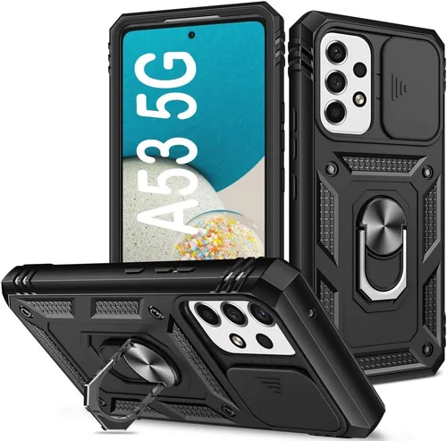Vista 23 de PASNEW Funda militar para iPhone 13 Pro Max, cubierta de cámara deslizante y soporte de anillo de metal de 360°, carcasa rígida multicapa resistente