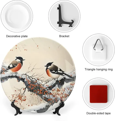 Vista 3 de Plato decorativo de pintura de pájaros chinos y flores, platos de cerámica para decoración del hogar, regalos de boda, platos de cena para sala