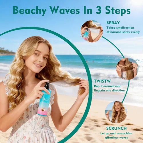 Vista 6 de Spray de sal marina para mujeres y hombres, regalos del día de San Valentín, artículos esenciales de viaje, ondas de playa texturizadas y volumen