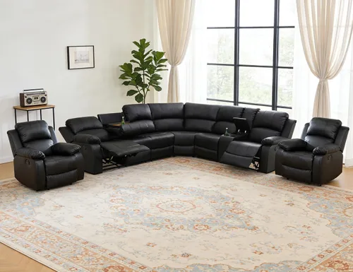 Vista 37 de Juego de sofá seccional reclinable manual, juegos de muebles de sala de estar, sofá seccional en forma de L y 2 sillas, cómodo sofá reclinable