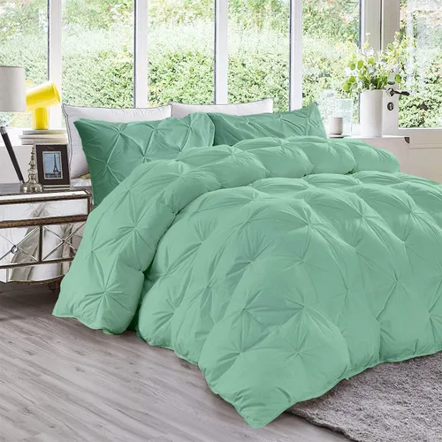 Vista 2 de Juego de edredón plisado para todas las estaciones, 21.16 oz/m², 3 piezas (edredón + 2 fundas de almohada), relleno de edredón de algodón egipcio