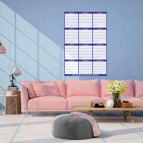 Vista 2 de Calendario anual de pared 2026, calendario de borrado en seco 2026, enero 2026 a diciembre de 2026, 34.8 x 22.9 pulgadas, calendario de pared 2026