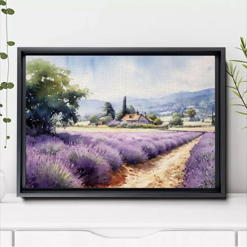 Vista 6 de Fields of Lavender, Watercolor Provence Landscape and Lavender Field - Watercolor Painting of Serene Beauty