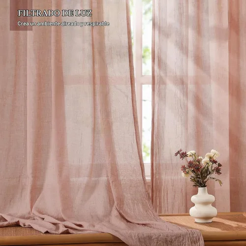 Vista 2 de Anpark Cortinas traslúcidas elegantes de lino y algodón texturizadas filtrantes de luz de 96 pulgadas de largo, para dormitorio, sala de estar Rosa