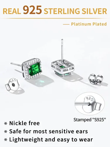 Vista 6 de ChicSilver Aretes de plata de ley 925 con forma de corazón, redondo, pera, esmeralda y piedra natal para mujer, joyería de cumpleaños