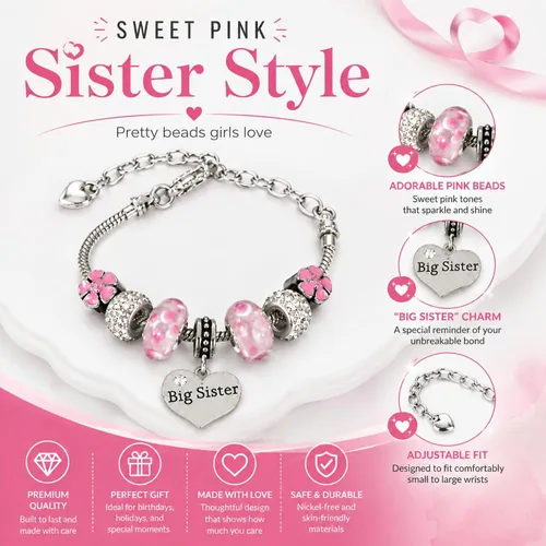 Vista 2 de Pulsera Big Sister - Joyería rosa para niñas