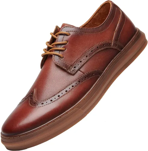 Vista 2 de Zapatos deportivos Oxford casuales para hombre, de cuero genuino, diseño de moda, zapatos bajos para caminar para hombres