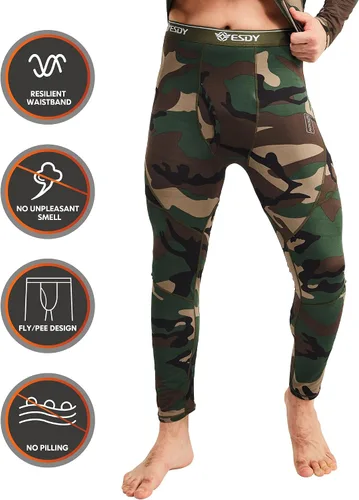 Vista 3 de CL convallaria Conjunto de ropa interior térmica para hombre con bragueta larga, capa base, equipo de caza de invierno, parte superior e inferior