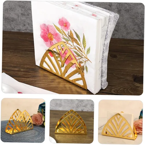 Vista 6 de Ciieeo Servilletero de metal dorado con forma geométrica decorativa para mesa de restaurante, práctico soporte de hierro con bordes lisos