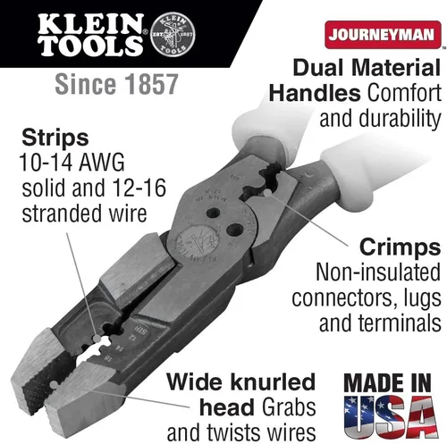 Vista 2 de Klein Tools Alicates multiherramienta J215-8CR, fabricados en Estados Unidos, herramienta híbrida multipropósito/crimpadora, pelacables, corte
