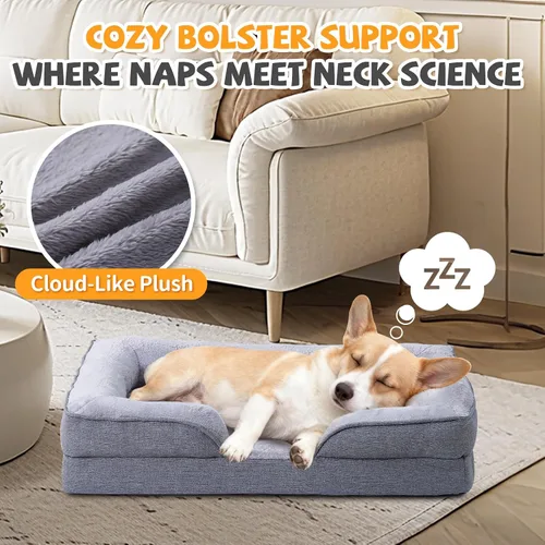 Vista 3 de [Usado] Makigued Cama ortopédica para perros medianos, sofá de espuma para mascotas con forro impermeable, funda extraíble lavable, parte inferior