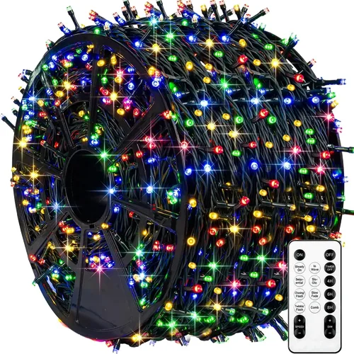 Vista 34 de Luces de Navidad, 1000 luces LED de 328 pies para árbol de Navidad enchufables con 8 modos, control remoto, tira de luces de Navidad impermeables
