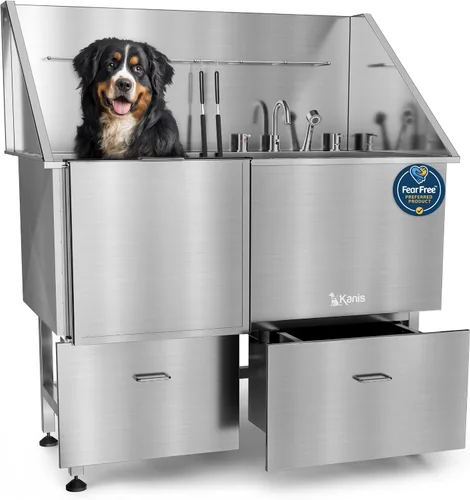 Vista 25 de KANIS Estación profesional de lavado de perros – Fregadero de lavado de mascotas de acero inoxidable 304 y bañera de aseo con ducha, rejillas