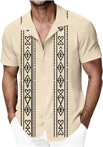 Vista 5 de Camisas de guayabera para hombre, camisa hawaiana de manga corta con botones, camisas cubanas de verano, camisetas de playa, trajes de vacaciones