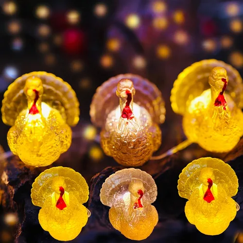Vista 4 de Mini guirnalda de luces de pavo de Acción de Gracias, guirnalda decorativa de cosecha, lindas luces de hadas con enchufe USB o funciona