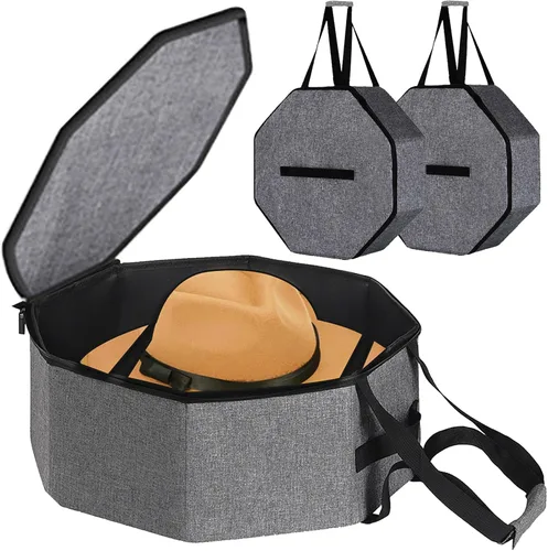 Vista 10 de Caja de Almacenamiento de Sombreros, Cajas de Sombreros para Almacenamiento de Mujeres, Soporte de Sombreros Vaqueros para Viajes, Estuche Portador