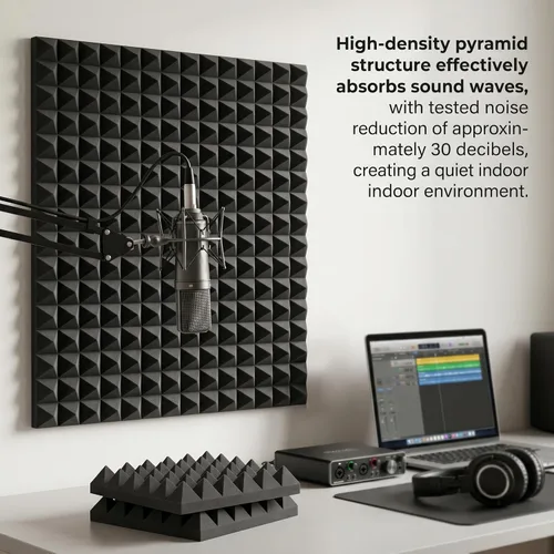 Vista 2 de Sound Proof Foam Panels 12 Pack – High-Density Self-Adhesive Acoustic Black Wall Panel, Fire Resistant 11.81x11.81x1.97