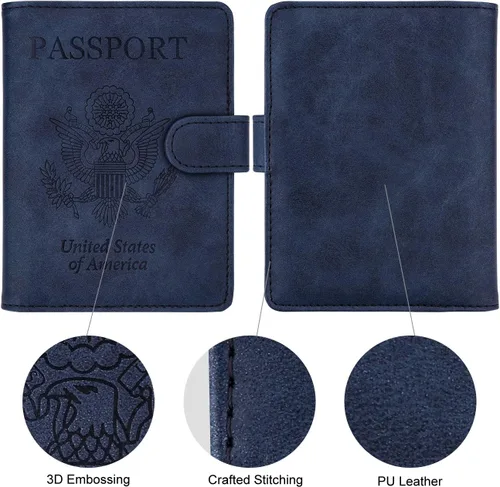 Vista 2 de WALNEW Funda para pasaporte funda para pasaporte tarjeta cartera E-azul marino Estilo E