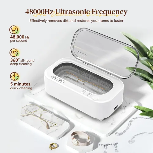 Vista 3 de Limpiador ultrasónico de joyas de 11.8 fl oz, 47 KHz portátil profesional para el hogar, máquina de limpieza ultrasónica para joyas, gafas, relojes