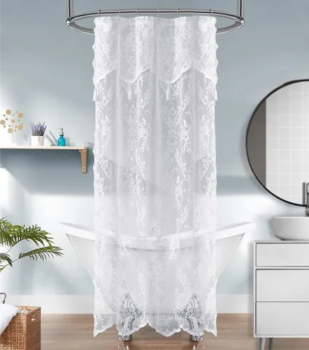 Vista 16 de Warm Home Designs Cortina de ducha negra con cenefa. LA Black 36 Negro