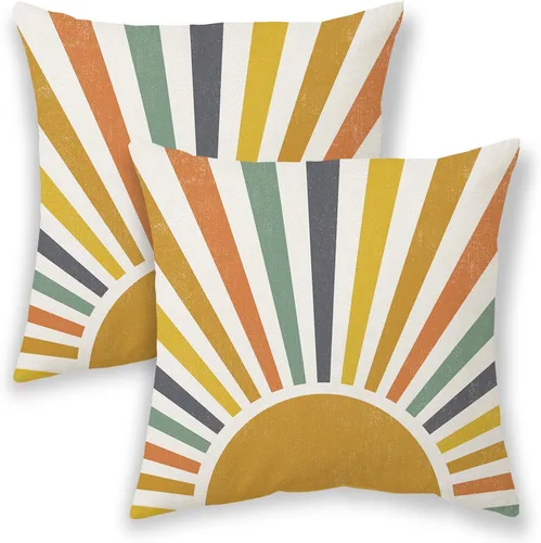 Vista 11 de BETGINY Fundas de almohada de verano para exteriores de 16 x 16 pulgadas, 2 unidades, color aguamarina, verde azulado, crema, sol, bohemio