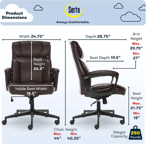 Vista 3 de Silla de oficina ejecutiva Serta, Textil