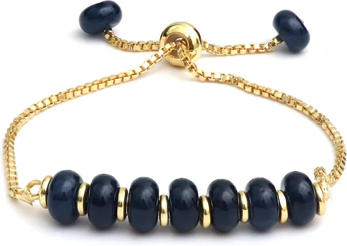 Vista 32 de Gempires - Pulsera de cuentas redondas naturales, chapada en oro amarillo de 14 quilates, joyería hecha a mano, pulseras ajustables para mujer