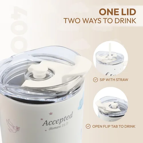 Vista 4 de Tamarac Regalos cristianos para mujeres, vaso de inspiración de 40 onzas con asa y tapa con pajilla, taza de café de viaje de acero inoxidable