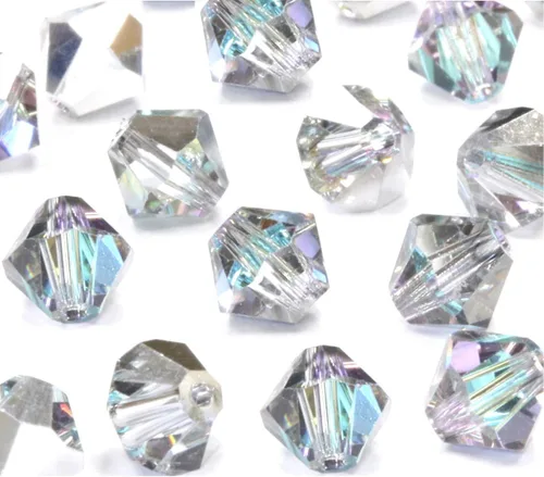 Vista 27 de 100 cuentas sueltas de cristal bicono facetado pequeño Preciosa auténtico de 3mm (0.118 pulgadas) aguamarina AB (azul) compatibles con cristales