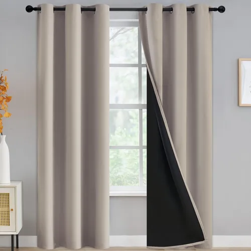 Vista 162 de Yakamok Cortinas negras, cortinas de ventana con aislamiento térmico y eficiencia energética para dormitorio, cortinas opacas completas y cortinas
