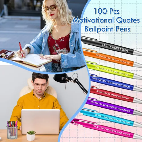 Vista 3 de Lincia 100 piezas de bolígrafos con versículos bíblicos, lote de bolígrafos retráctiles de punta media con tinta negra, regalos de inspiración